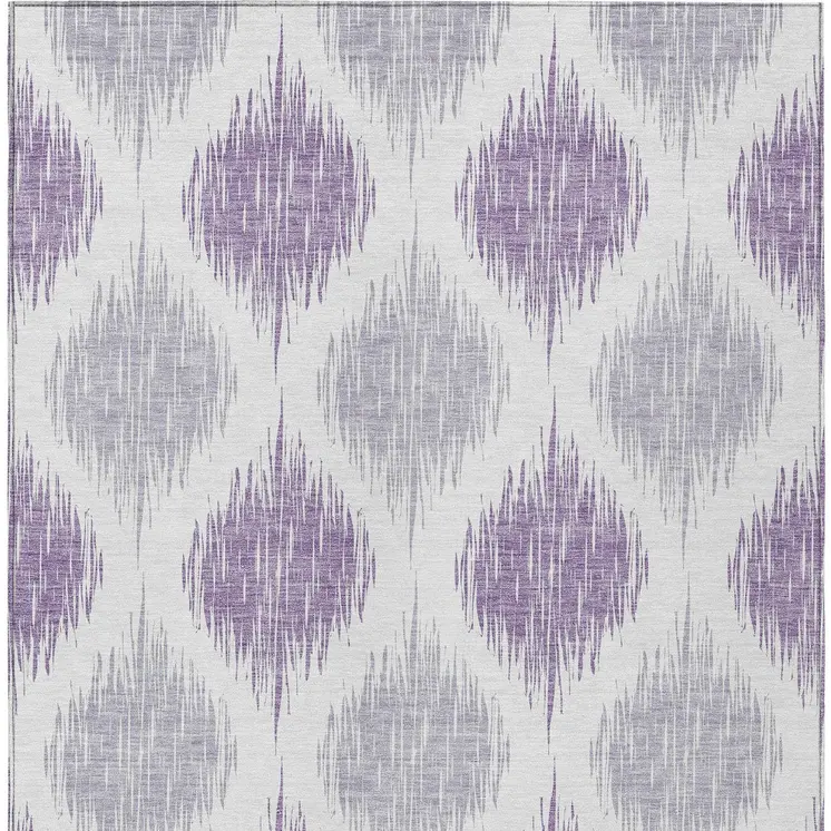 9' X 12' Lavender Purple And Ivory Ikat Washable Indoor Outdoor Area Rug