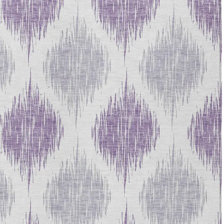 9' X 12' Lavender Purple And Ivory Ikat Washable Indoor Outdoor Area Rug