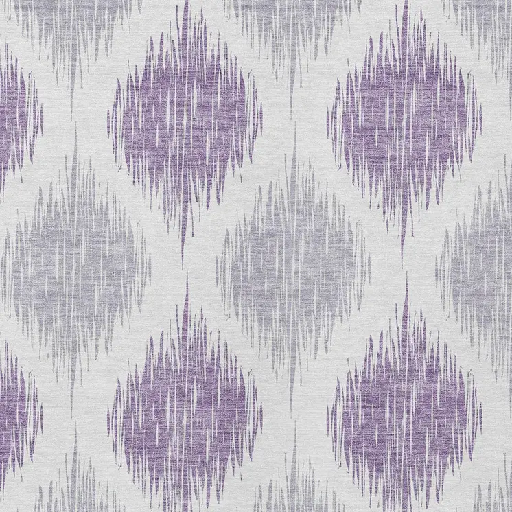 10' X 14' Lavender Purple And Ivory Ikat Washable Indoor Outdoor Area Rug