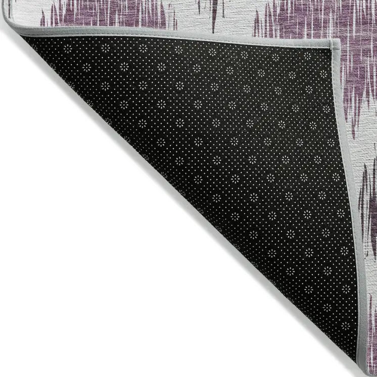 8' X 10' Purple Plum And Ivory Ikat Washable Indoor Outdoor Area Rug