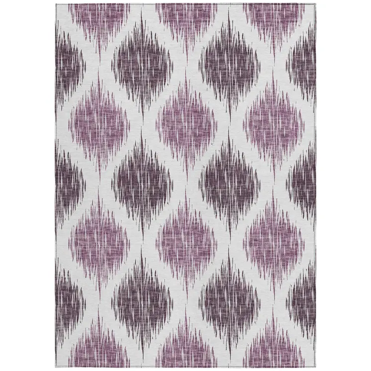 10' X 14' Purple Plum And Ivory Ikat Washable Indoor Outdoor Area Rug