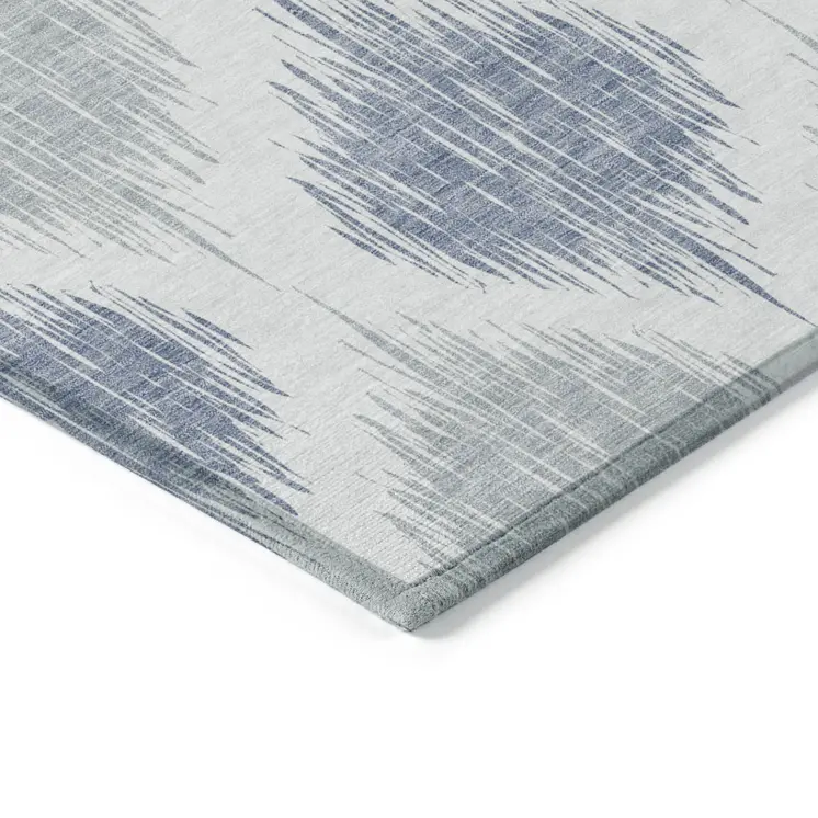 5' X 8' Sky Blue Ivory And Denim Blue Ikat Washable Indoor Outdoor Area Rug