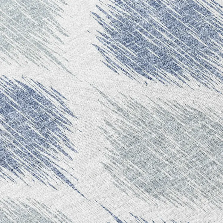 8' Sky Blue Ivory And Denim Blue Round Ikat Washable Indoor Outdoor Area Rug