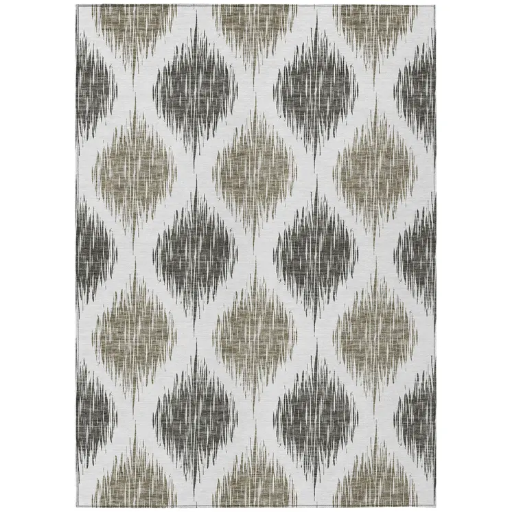 5' X 8' Taupe Ivory And Brown Ikat Washable Indoor Outdoor Area Rug