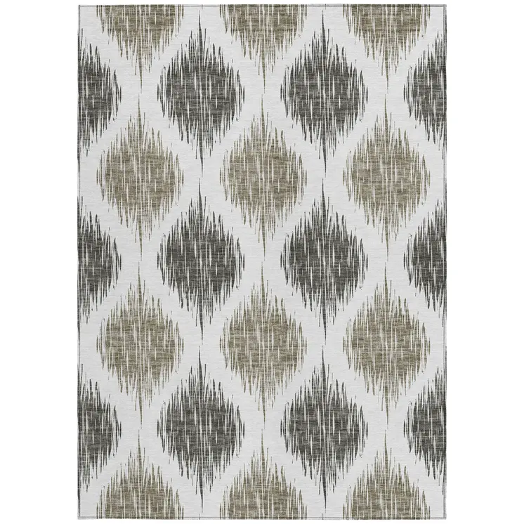 5' X 8' Taupe Ivory And Brown Ikat Washable Indoor Outdoor Area Rug