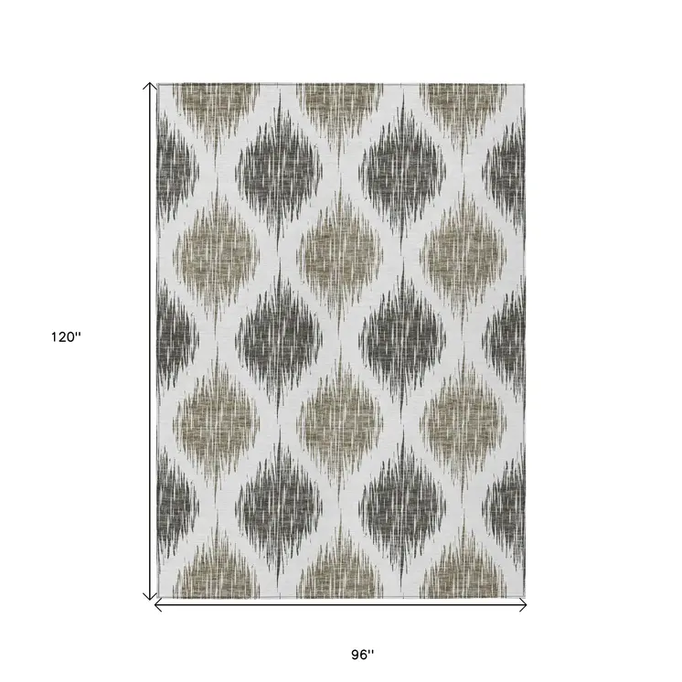8' X 10' Taupe Ivory And Brown Ikat Washable Indoor Outdoor Area Rug