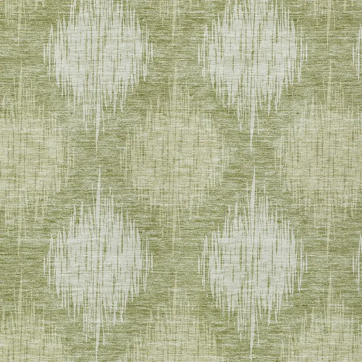 3' X 5' Artichoke Green And Fern Green Ikat Washable Indoor Outdoor Area Rug