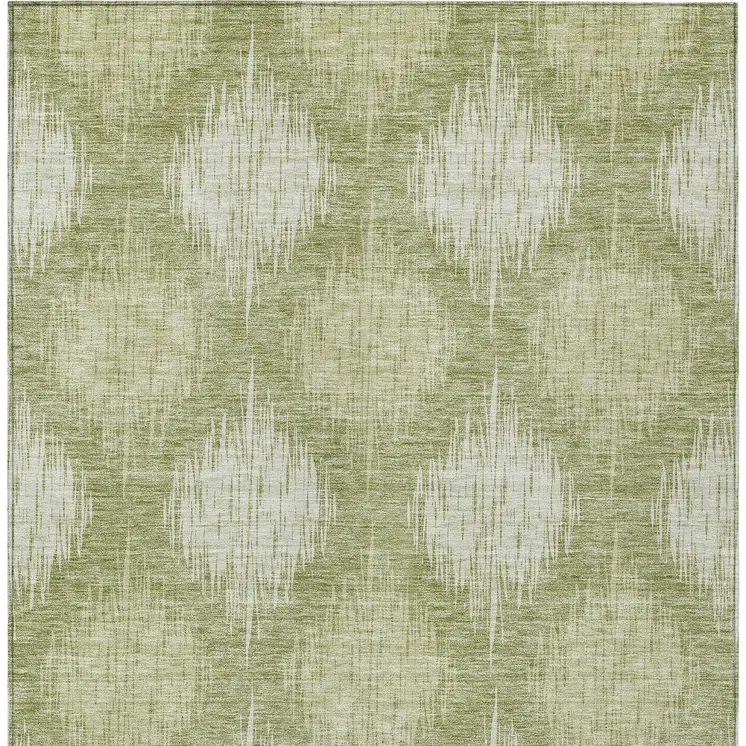5' X 8' Artichoke Green And Fern Green Ikat Washable Indoor Outdoor Area Rug
