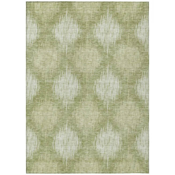 5' X 8' Artichoke Green And Fern Green Ikat Washable Indoor Outdoor Area Rug