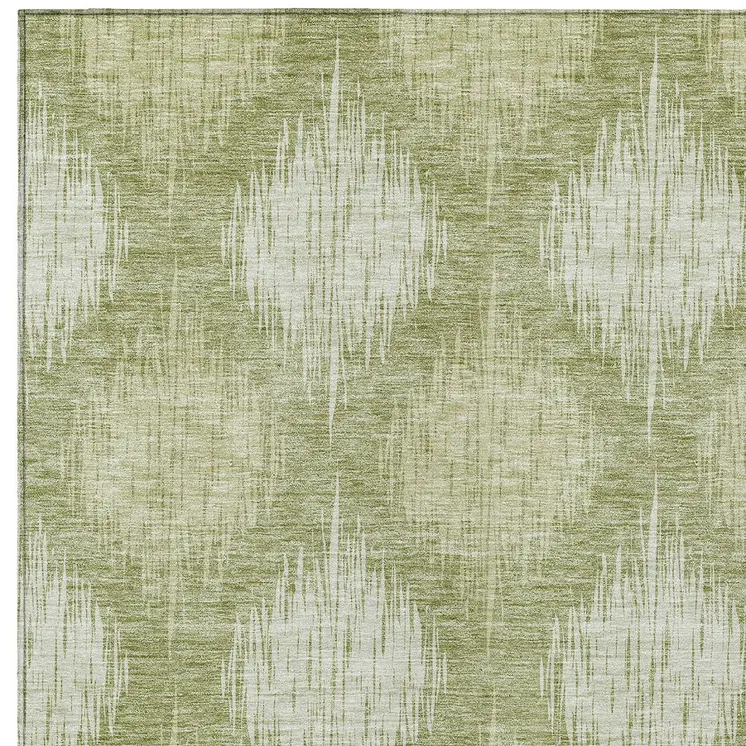 5' X 8' Artichoke Green And Fern Green Ikat Washable Indoor Outdoor Area Rug