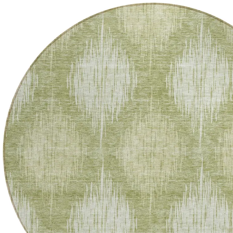 8' Artichoke Green And Fern Green Round Ikat Washable Indoor Outdoor Area Rug