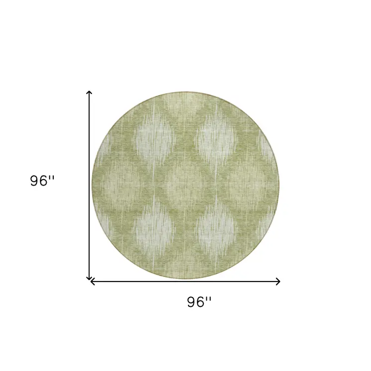 8' Artichoke Green And Fern Green Round Ikat Washable Indoor Outdoor Area Rug