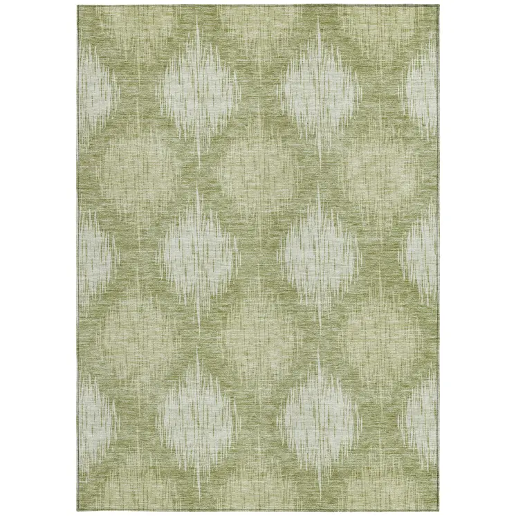 8' X 10' Artichoke Green And Fern Green Ikat Washable Indoor Outdoor Area Rug