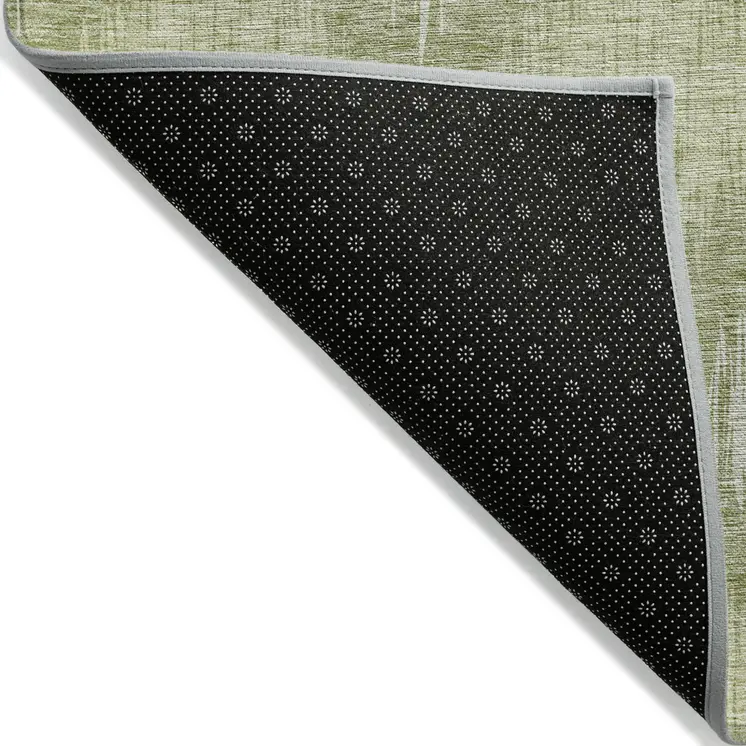9' X 12' Artichoke Green And Fern Green Ikat Washable Indoor Outdoor Area Rug