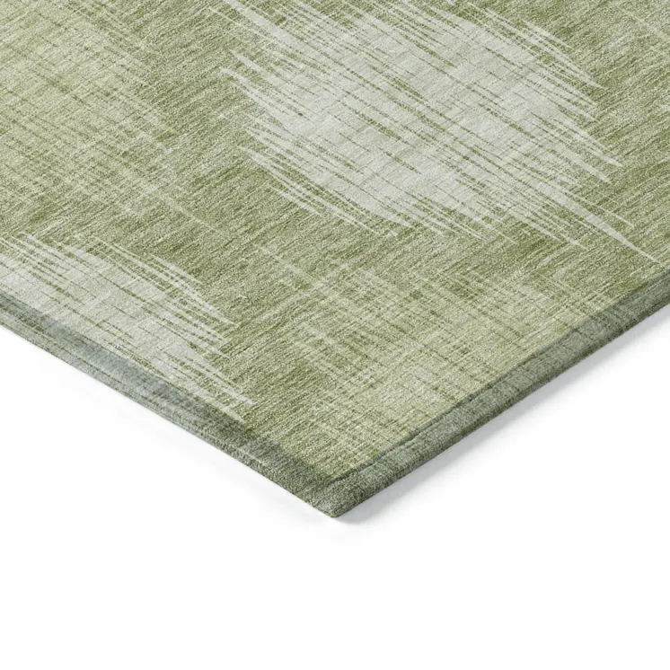 9' X 12' Artichoke Green And Fern Green Ikat Washable Indoor Outdoor Area Rug