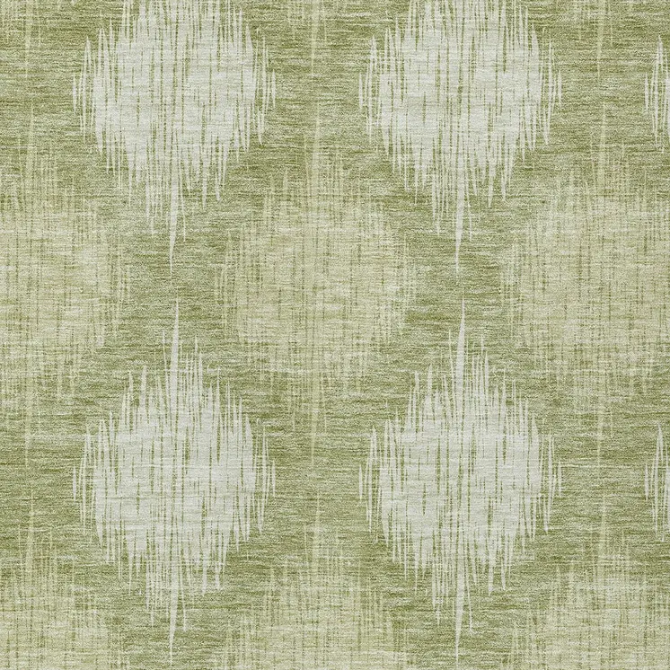 9' X 12' Artichoke Green And Fern Green Ikat Washable Indoor Outdoor Area Rug