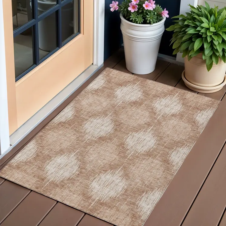 3' X 5' Coral And Terra Cotta Ikat Washable Indoor Outdoor Area Rug