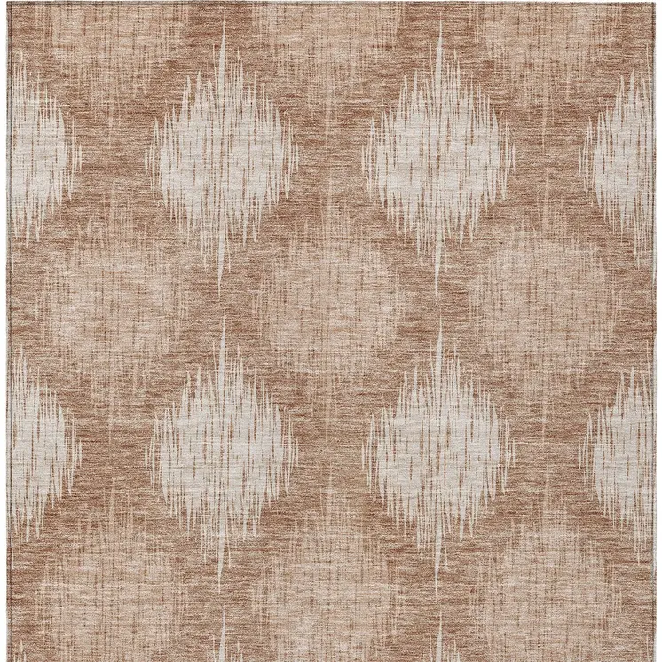 3' X 5' Coral And Terra Cotta Ikat Washable Indoor Outdoor Area Rug