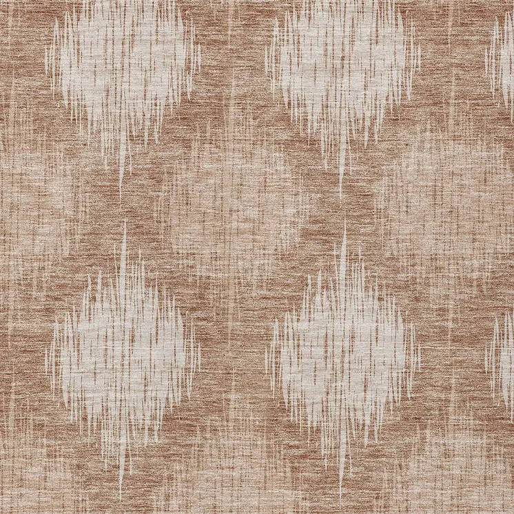 9' X 12' Coral And Terra Cotta Ikat Washable Indoor Outdoor Area Rug