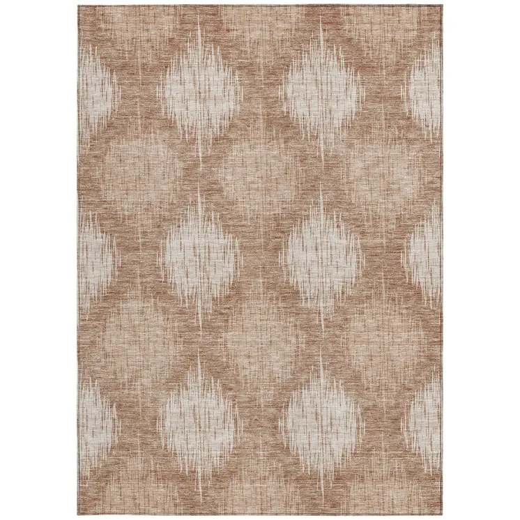 10' X 14' Coral And Terra Cotta Ikat Washable Indoor Outdoor Area Rug