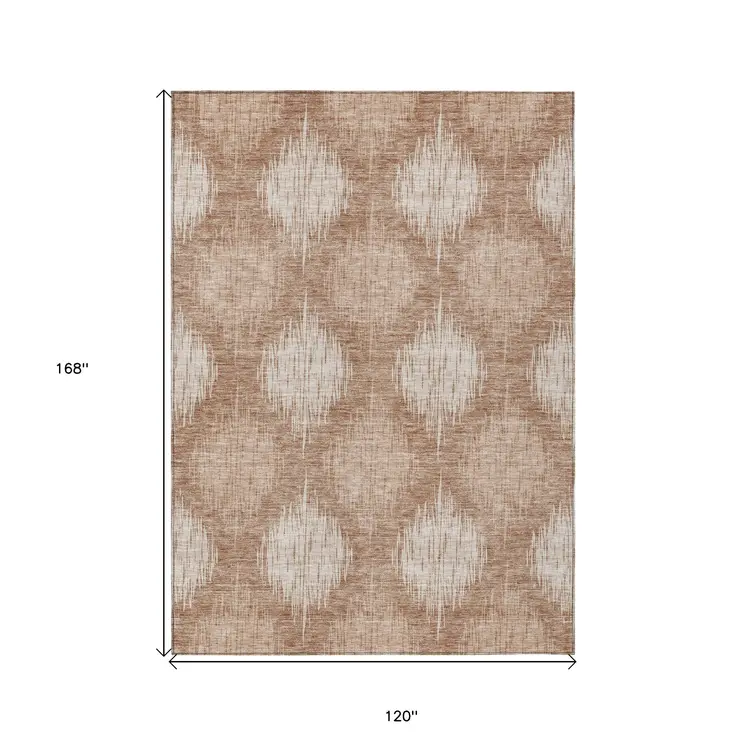 10' X 14' Coral And Terra Cotta Ikat Washable Indoor Outdoor Area Rug
