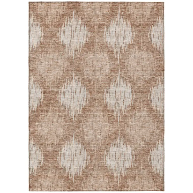 10' X 14' Coral And Terra Cotta Ikat Washable Indoor Outdoor Area Rug