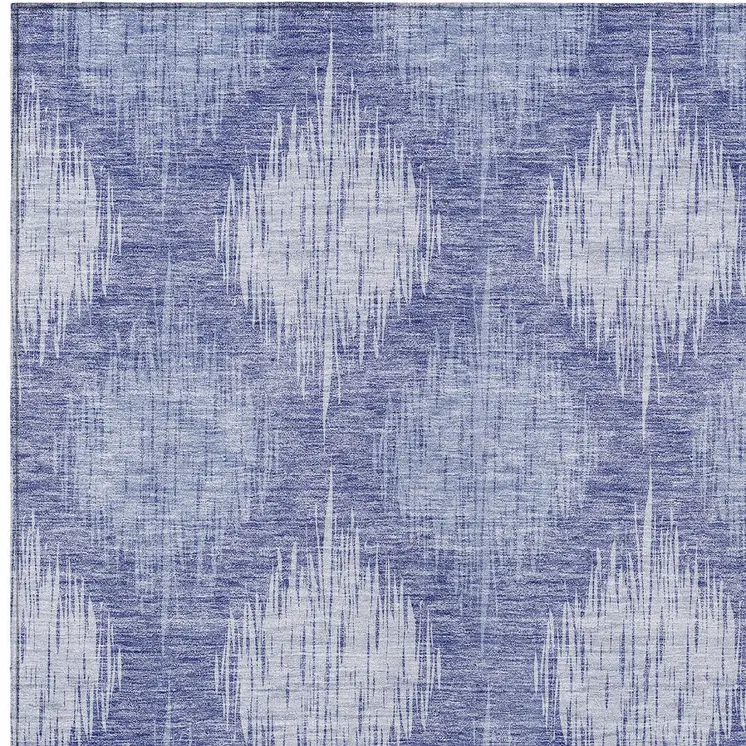 5' X 8' Denim Blue And Sky Blue Ikat Washable Indoor Outdoor Area Rug