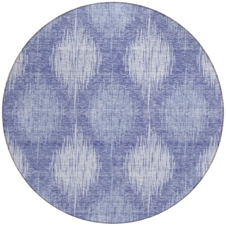 8' Denim Blue And Sky Blue Round Ikat Washable Indoor Outdoor Area Rug
