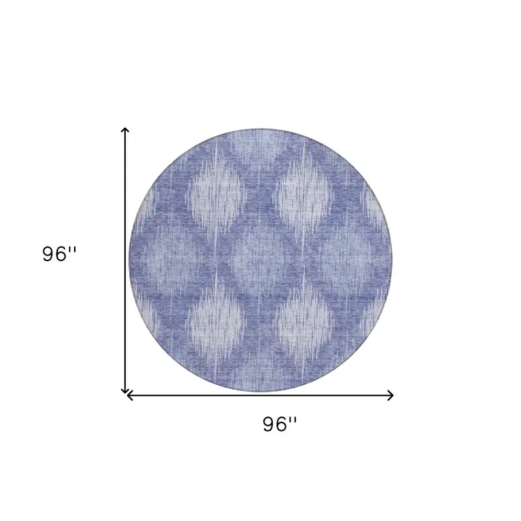 8' Denim Blue And Sky Blue Round Ikat Washable Indoor Outdoor Area Rug