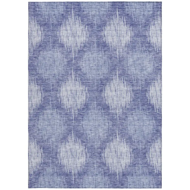8' X 10' Denim Blue And Sky Blue Ikat Washable Indoor Outdoor Area Rug