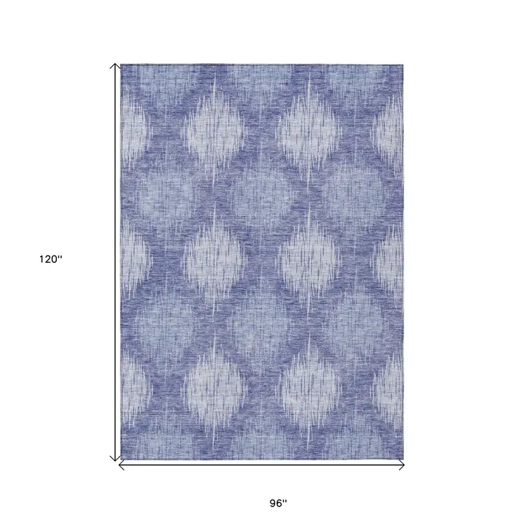 8' X 10' Denim Blue And Sky Blue Ikat Washable Indoor Outdoor Area Rug