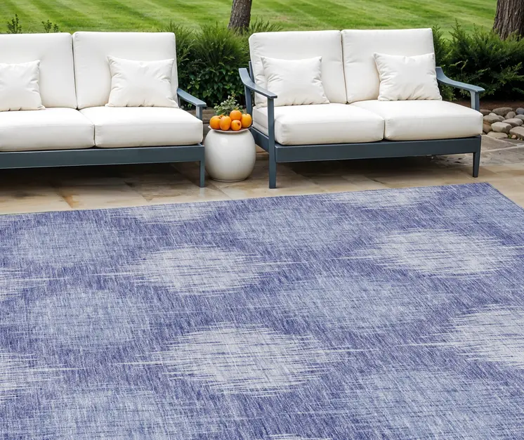 8' X 10' Denim Blue And Sky Blue Ikat Washable Indoor Outdoor Area Rug