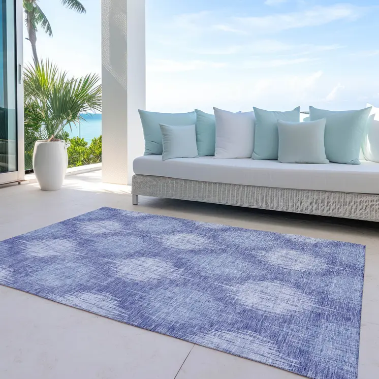 8' X 10' Denim Blue And Sky Blue Ikat Washable Indoor Outdoor Area Rug