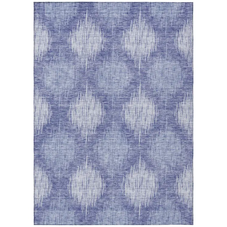 8' X 10' Denim Blue And Sky Blue Ikat Washable Indoor Outdoor Area Rug