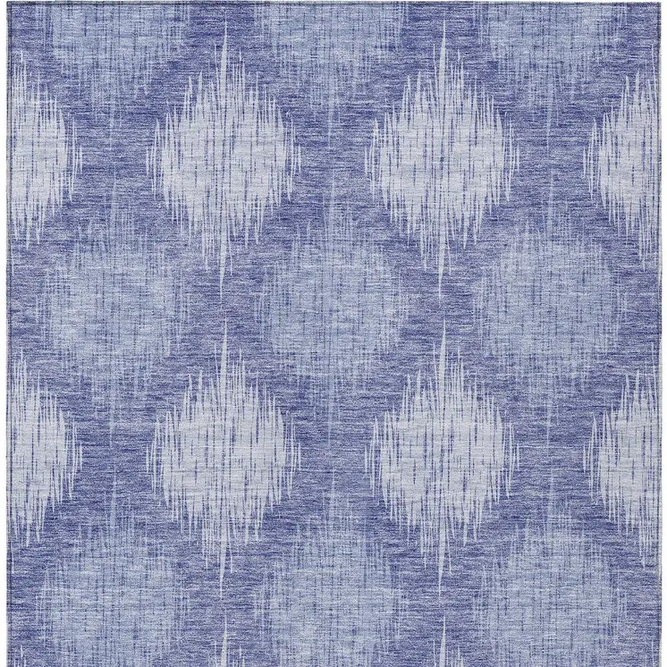 8' X 10' Denim Blue And Sky Blue Ikat Washable Indoor Outdoor Area Rug