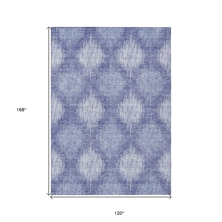 10' X 14' Denim Blue And Sky Blue Ikat Washable Indoor Outdoor Area Rug