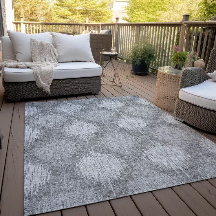 3' X 5' Gray Silver And Charcoal Ikat Washable Indoor Outdoor Area Rug