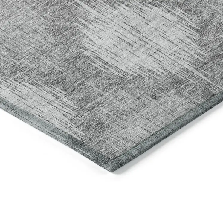 3' X 5' Gray Silver And Charcoal Ikat Washable Indoor Outdoor Area Rug