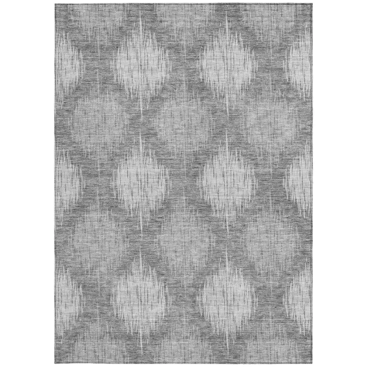 3' X 5' Gray Silver And Charcoal Ikat Washable Indoor Outdoor Area Rug