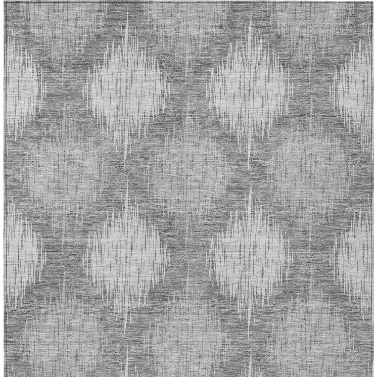 5' X 8' Gray Silver And Charcoal Ikat Washable Indoor Outdoor Area Rug
