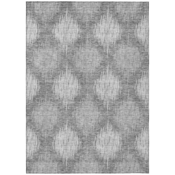 5' X 8' Gray Silver And Charcoal Ikat Washable Indoor Outdoor Area Rug