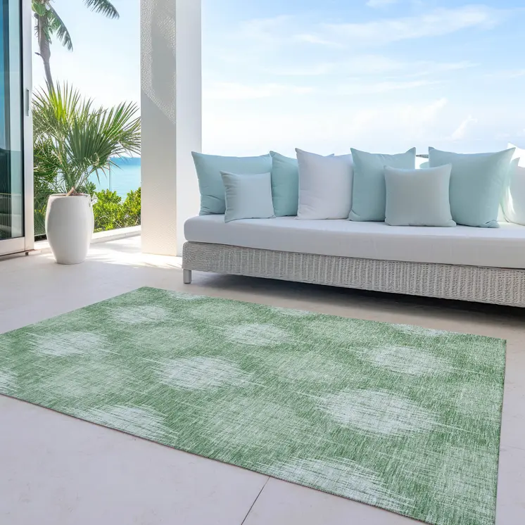 3' X 5' Mint Green And Fern Green Ikat Washable Indoor Outdoor Area Rug