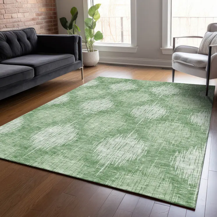 3' X 5' Mint Green And Fern Green Ikat Washable Indoor Outdoor Area Rug