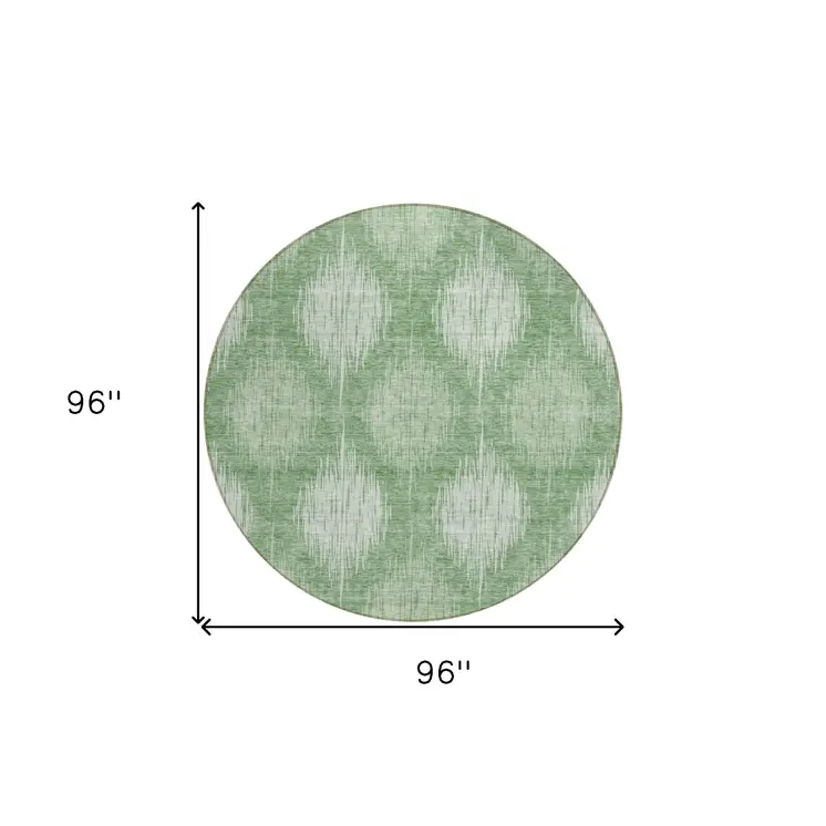 8' Mint Green And Fern Green Round Ikat Washable Indoor Outdoor Area Rug