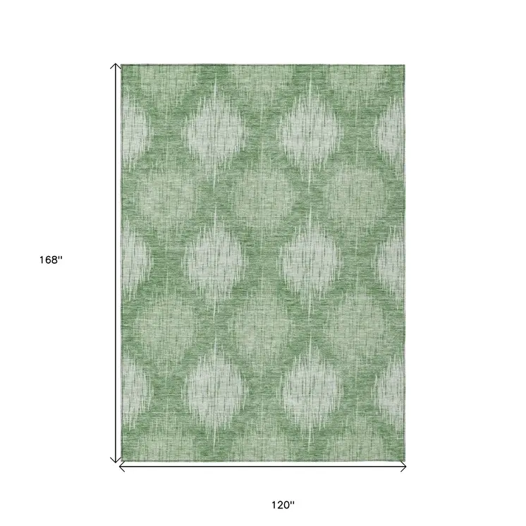 10' X 14' Mint Green And Fern Green Ikat Washable Indoor Outdoor Area Rug