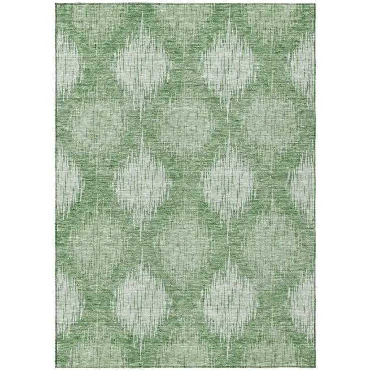 10' X 14' Mint Green And Fern Green Ikat Washable Indoor Outdoor Area Rug