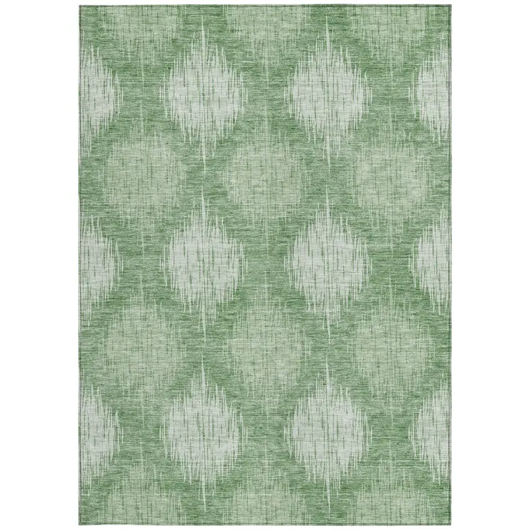 10' X 14' Mint Green And Fern Green Ikat Washable Indoor Outdoor Area Rug