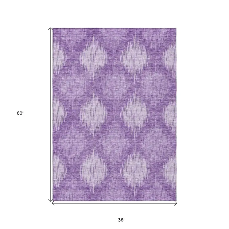 3' X 5' Plum Purple And Lavender Ikat Washable Indoor Outdoor Area Rug