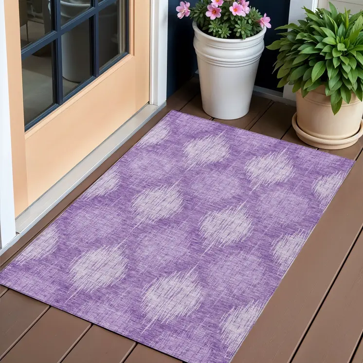 3' X 5' Plum Purple And Lavender Ikat Washable Indoor Outdoor Area Rug