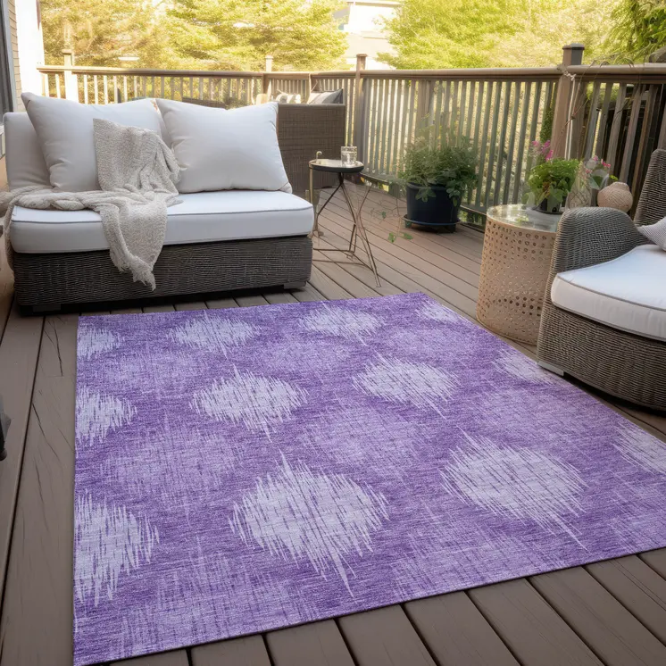 3' X 5' Plum Purple And Lavender Ikat Washable Indoor Outdoor Area Rug